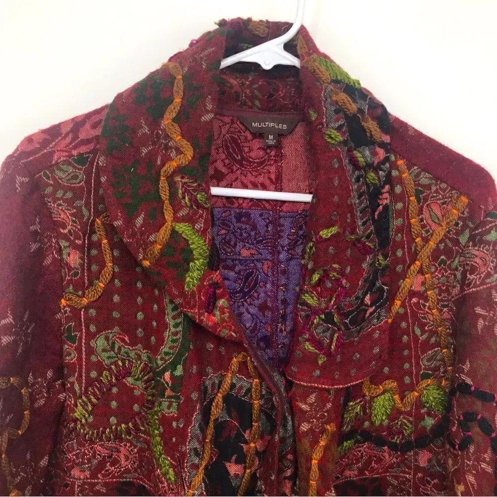 Multiples Colorful Embroidered and Patterned Asymmetrical Statement Jacket - Picture 5 of 16